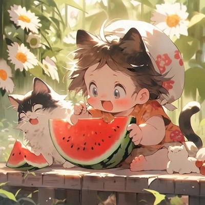 村姑吃瓜头像动漫图片,动漫风中的田园趣味